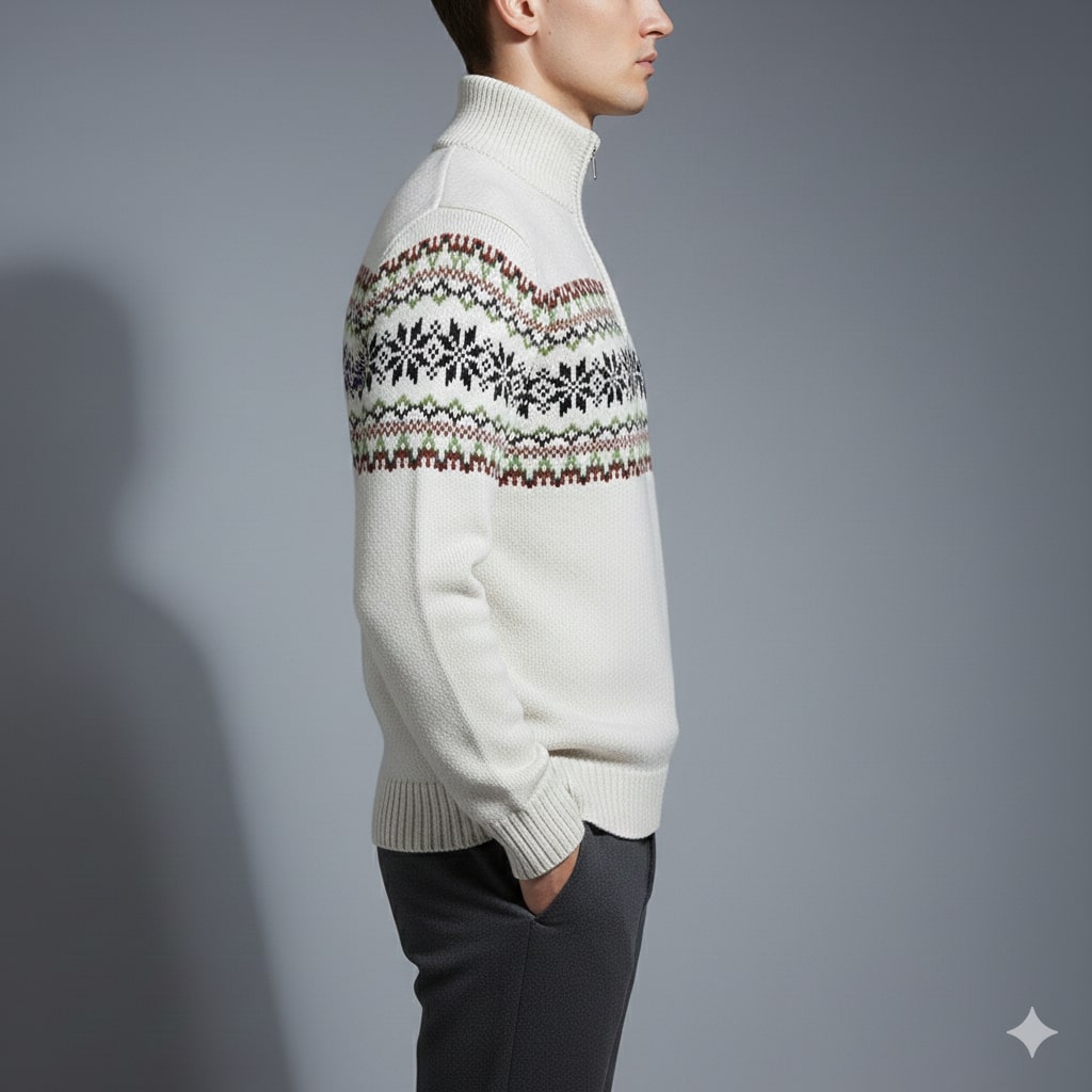 Victor Men's Christmas Sweater – Wool-Blend Knit Quarter-Zip Sweater with Seasonal Pattern