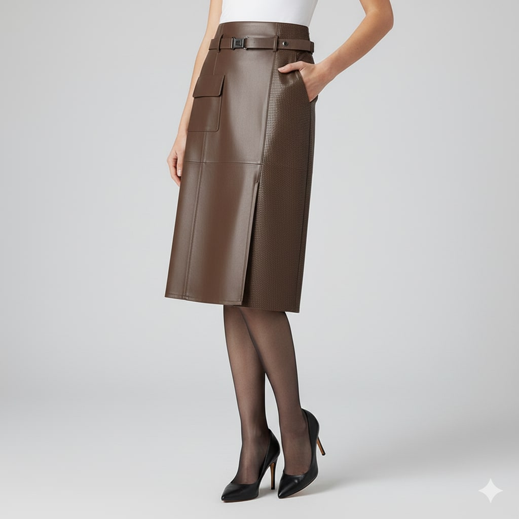 Gabrielle Women's Leather Skirt – High-Waist Asymmetrical Leather Pencil Skirt