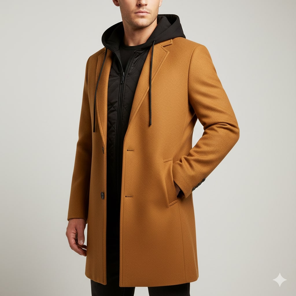 Nicolas Men’s Hooded Wool Coat – Premium Textured Winter Outerwear