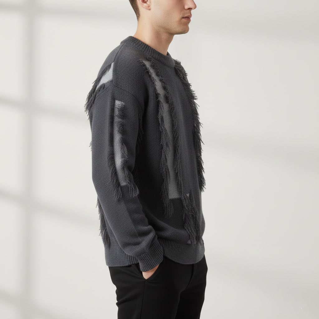 Viktor Distressed Men’s Sweater – Textured Knit Pullover with Edgy Frayed Detailing