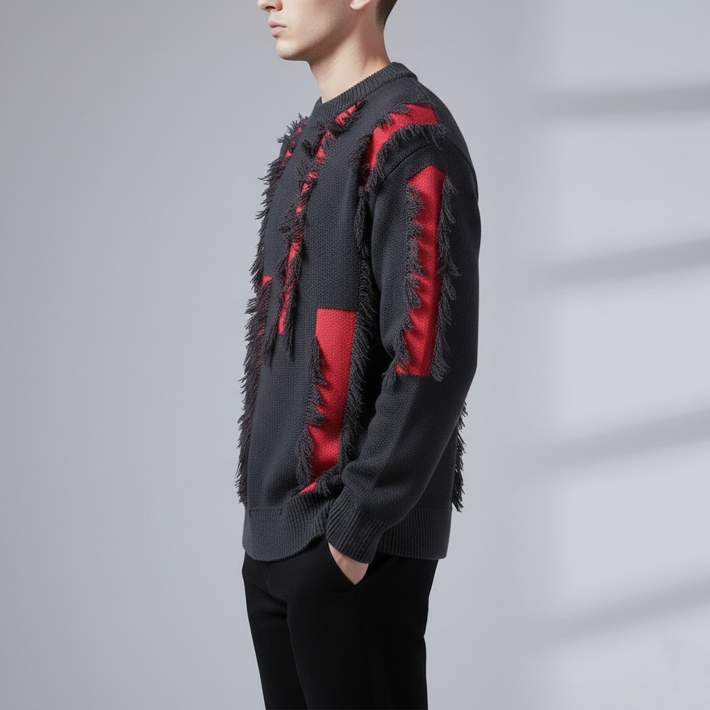 Viktor Distressed Men’s Sweater – Textured Knit Pullover with Edgy Frayed Detailing