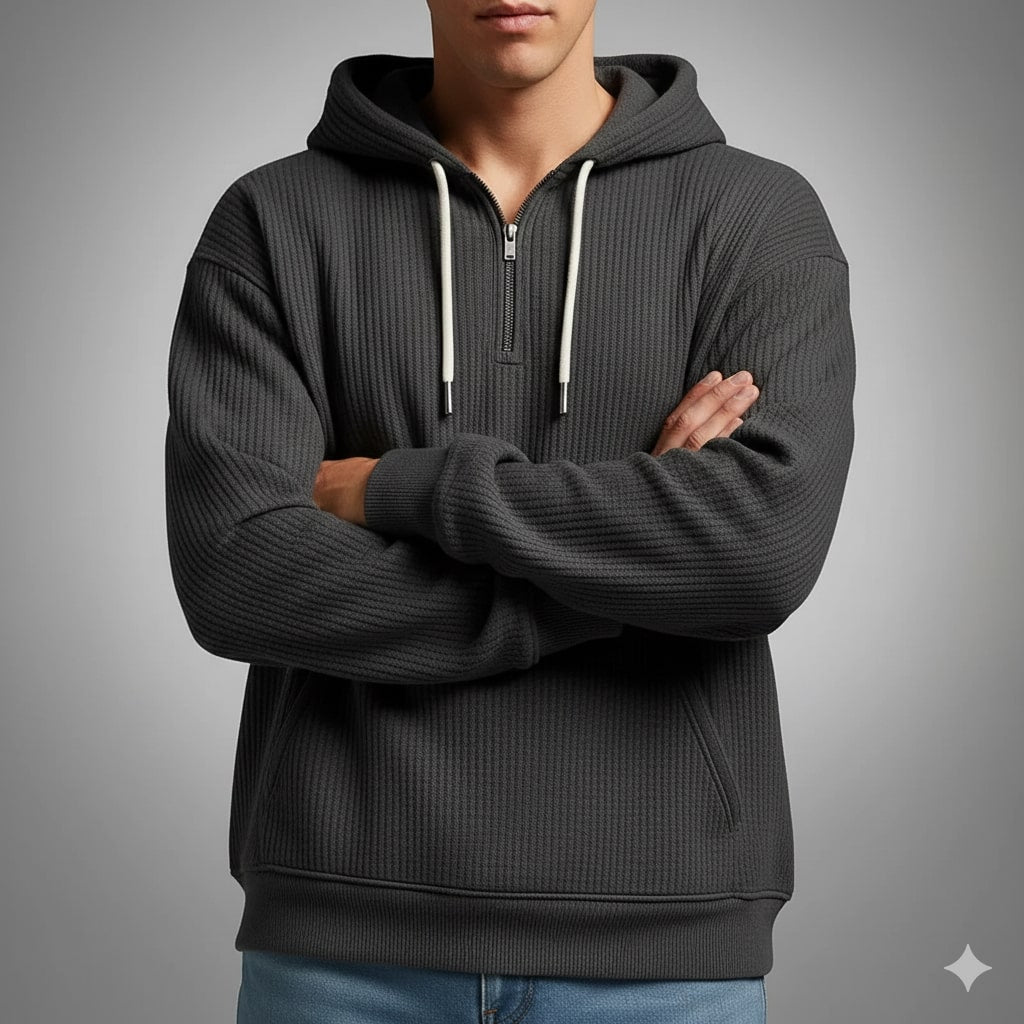 Samuel Men’s Waffle Hoodie – Soft Waffle-Knit Half-Zip Sweater for Casual Layering