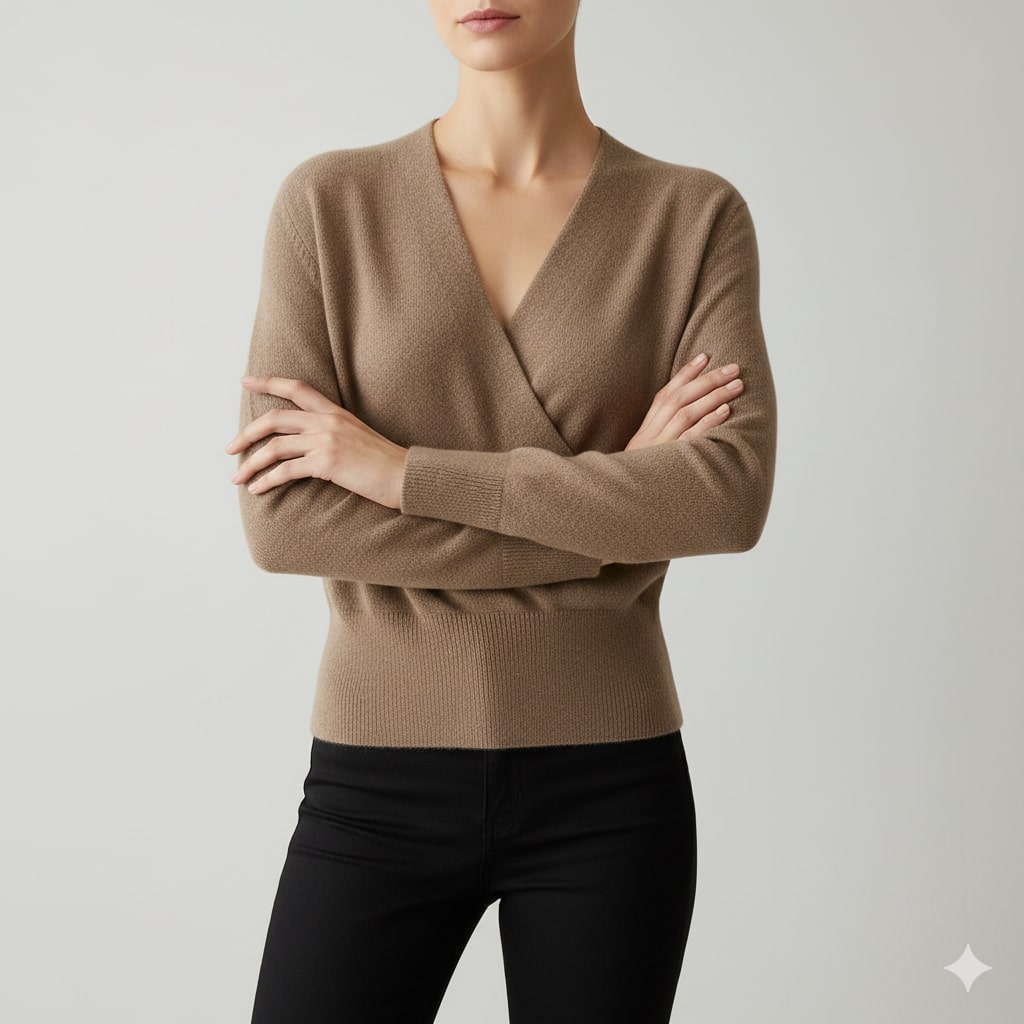 Charlotte Women’s Knit Sweater – Crossover Front Pullover with Soft Texture & Fitted Hem