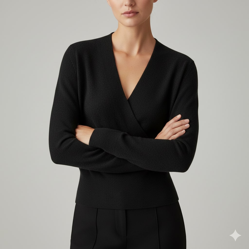 Charlotte Women’s Knit Sweater – Crossover Front Pullover with Soft Texture & Fitted Hem