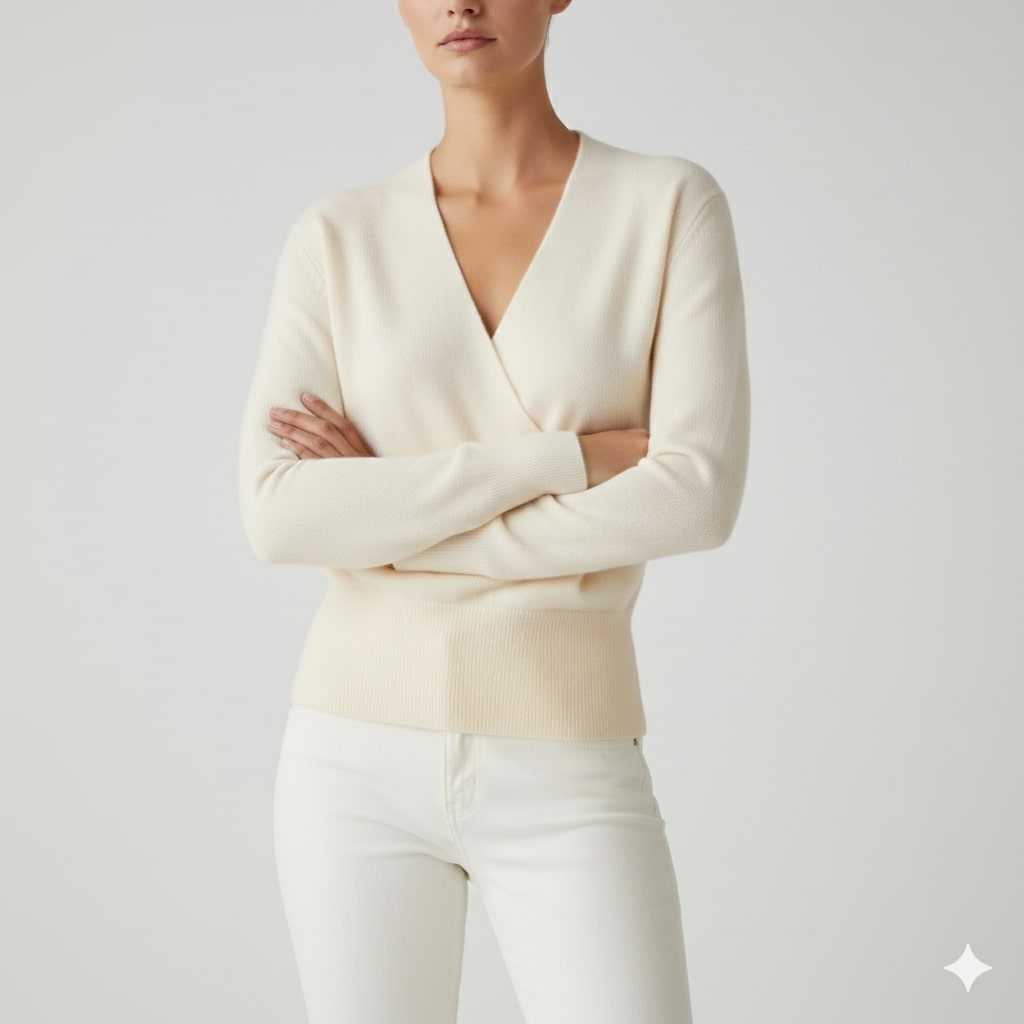 Charlotte Women’s Knit Sweater – Crossover Front Pullover with Soft Texture & Fitted Hem