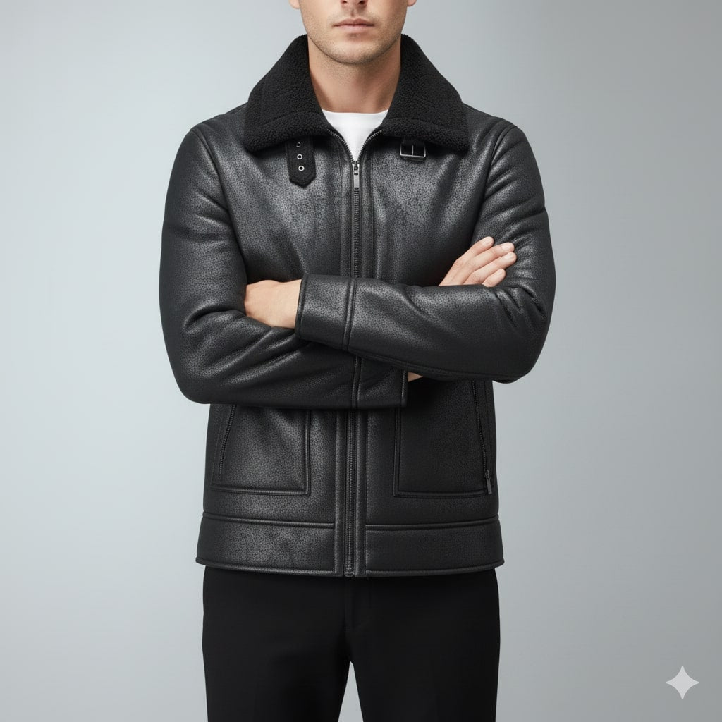 Santiago Men’s Shearling Coat – Suede-Style Winter Jacket for Extreme Cold