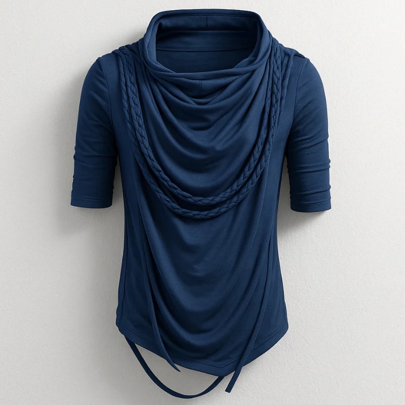 Stefan Men’s Hooded Shirt – Stretch-Knit Cotton with Asymmetrical Hem