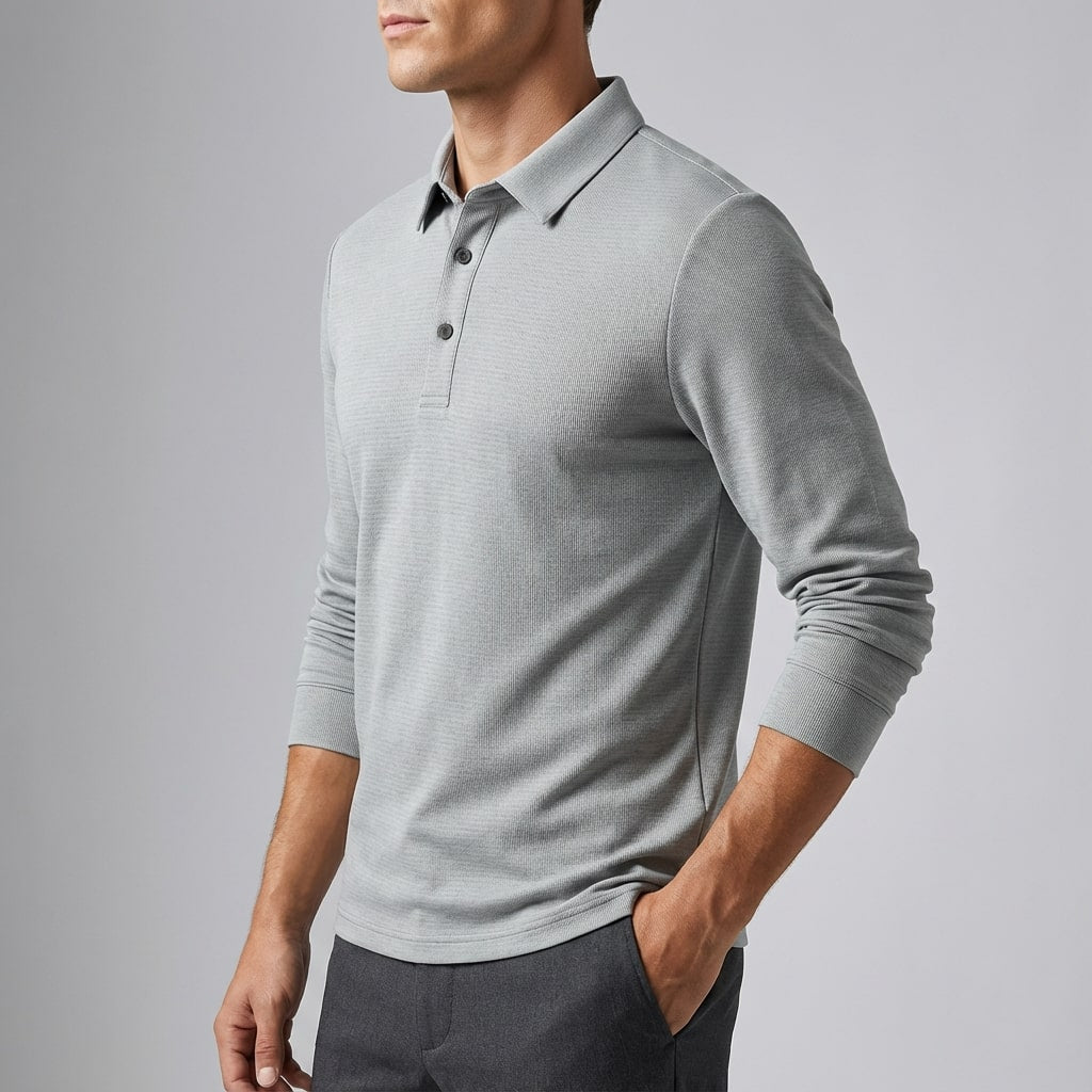 Eren Men’s Long Sleeve Polo – Soft Woven Fabric with Structured Collar