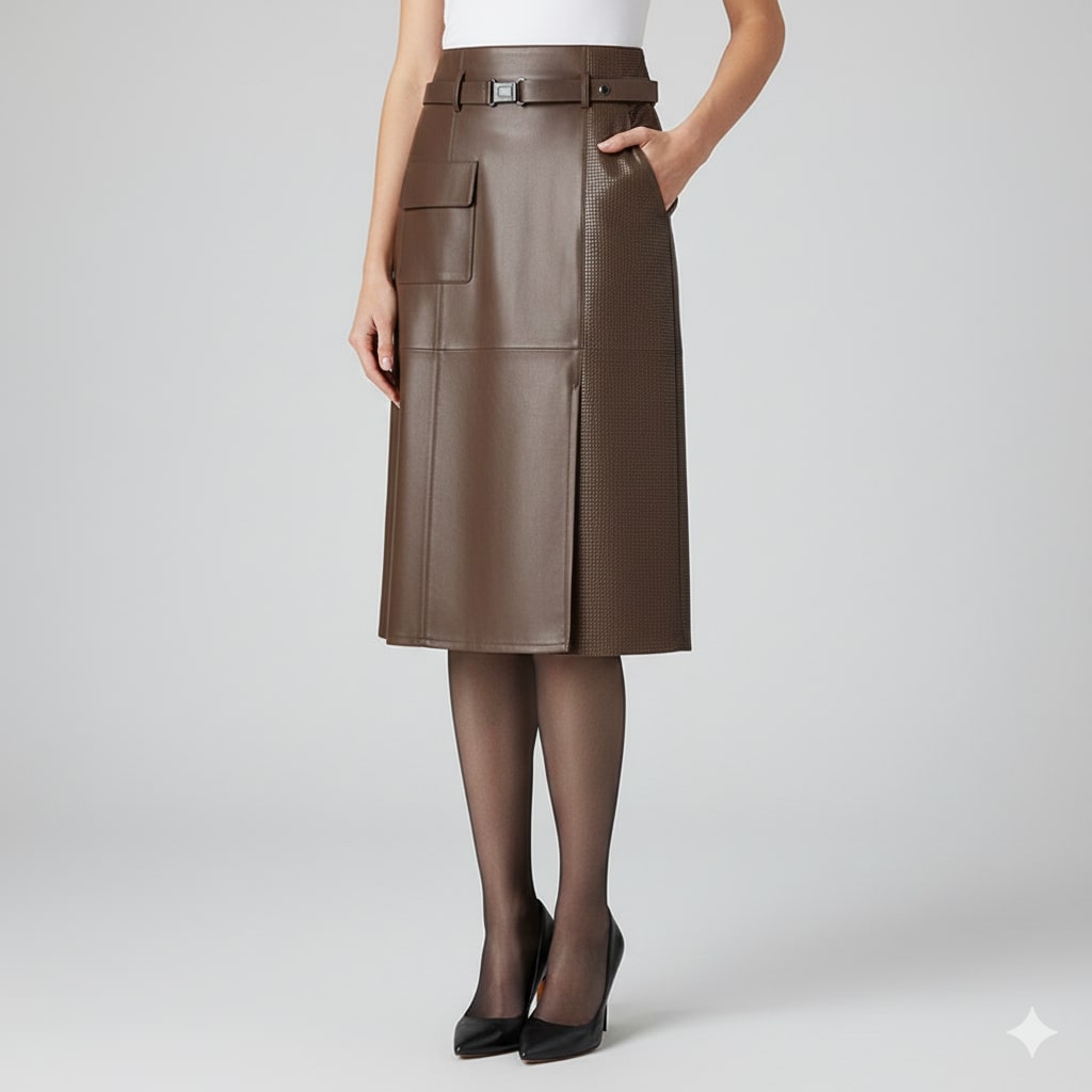 Gabrielle Women's Leather Skirt – High-Waist Asymmetrical Leather Pencil Skirt