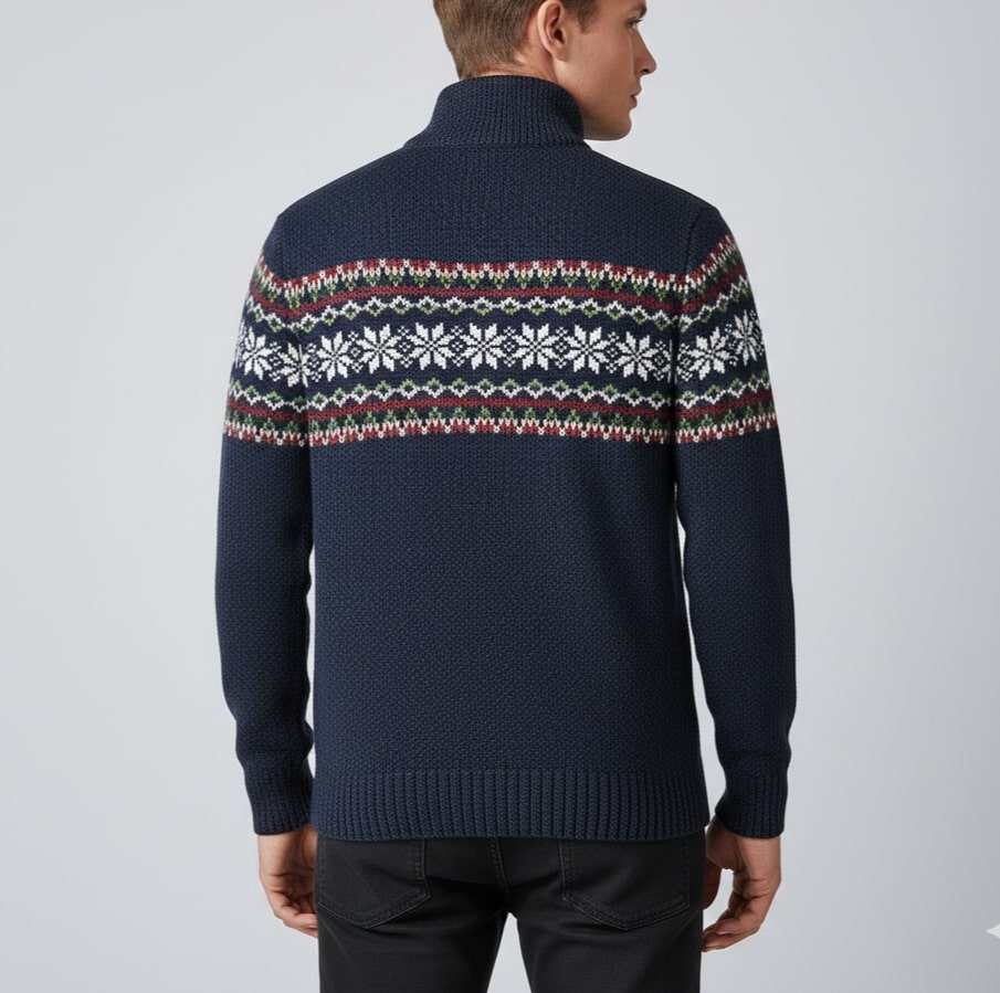 Victor Men's Christmas Sweater – Wool-Blend Knit Quarter-Zip Sweater with Seasonal Pattern