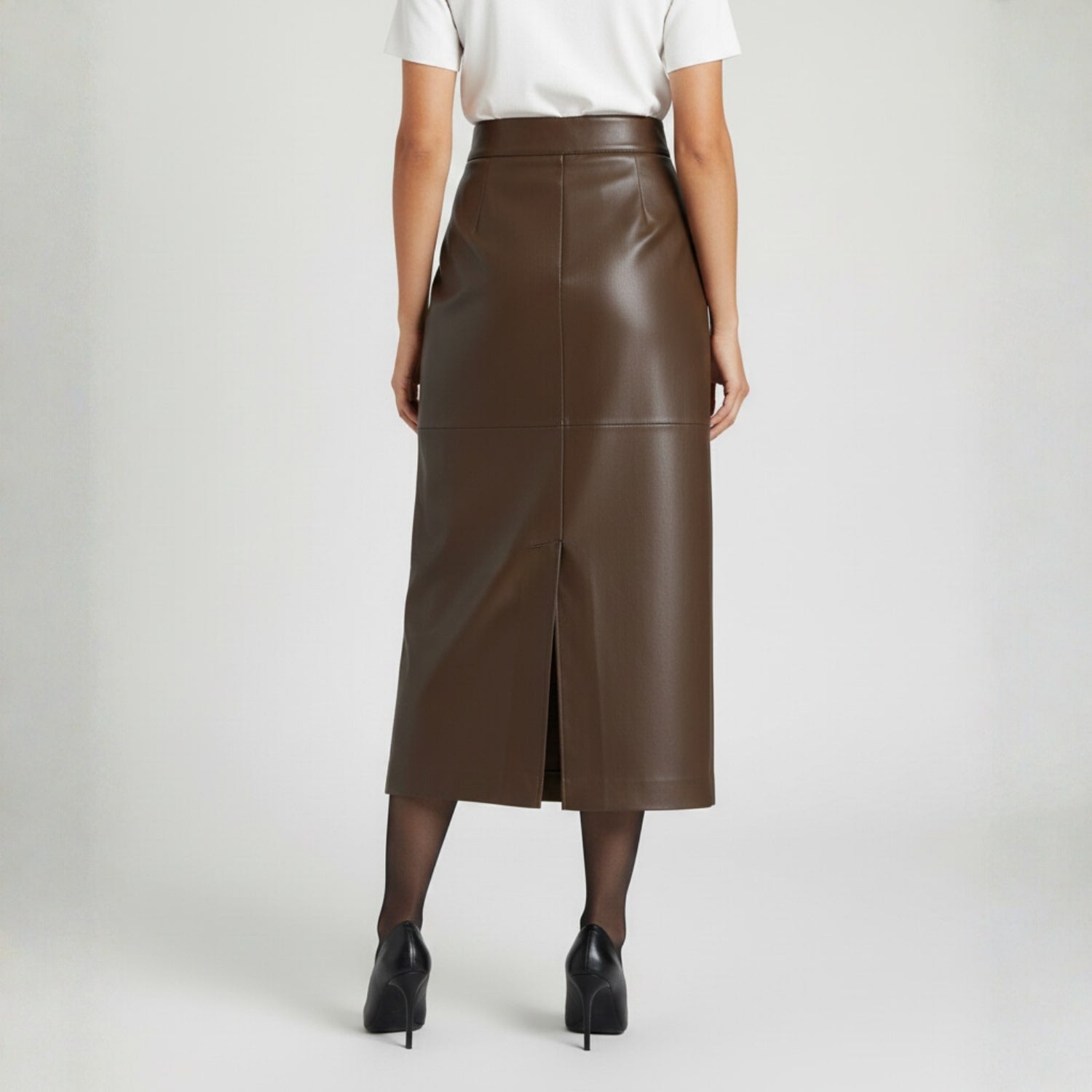 Nina Women’s Leather Pencil Skirt – High-Waist Slim Fit Leather Skirt