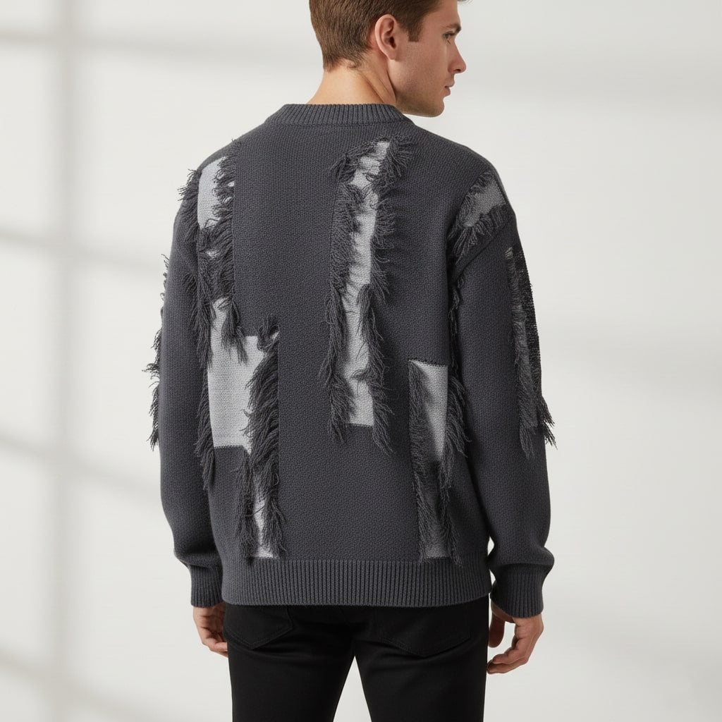 Viktor Distressed Men’s Sweater – Textured Knit Pullover with Edgy Frayed Detailing