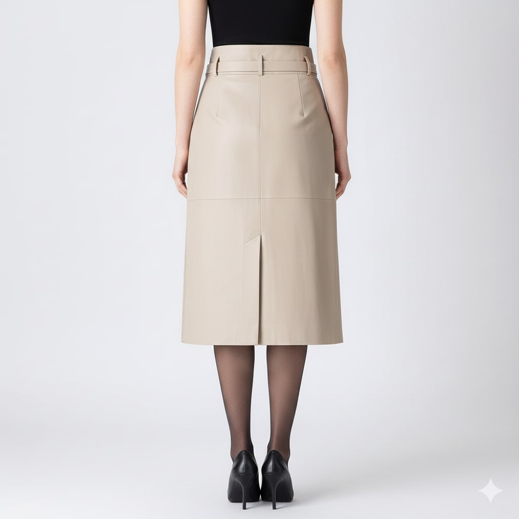 Gabrielle Women's Leather Skirt – High-Waist Asymmetrical Leather Pencil Skirt