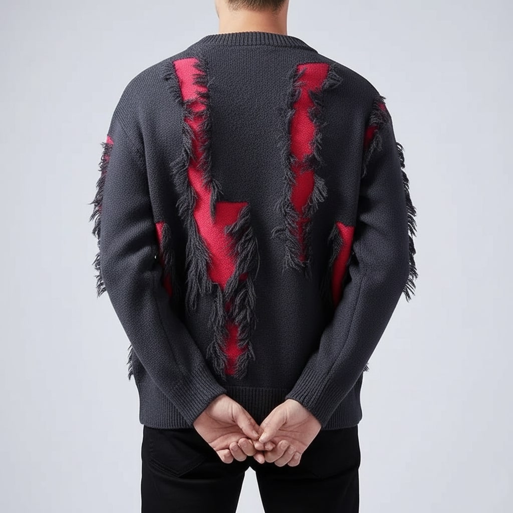 Viktor Distressed Men’s Sweater – Textured Knit Pullover with Edgy Frayed Detailing