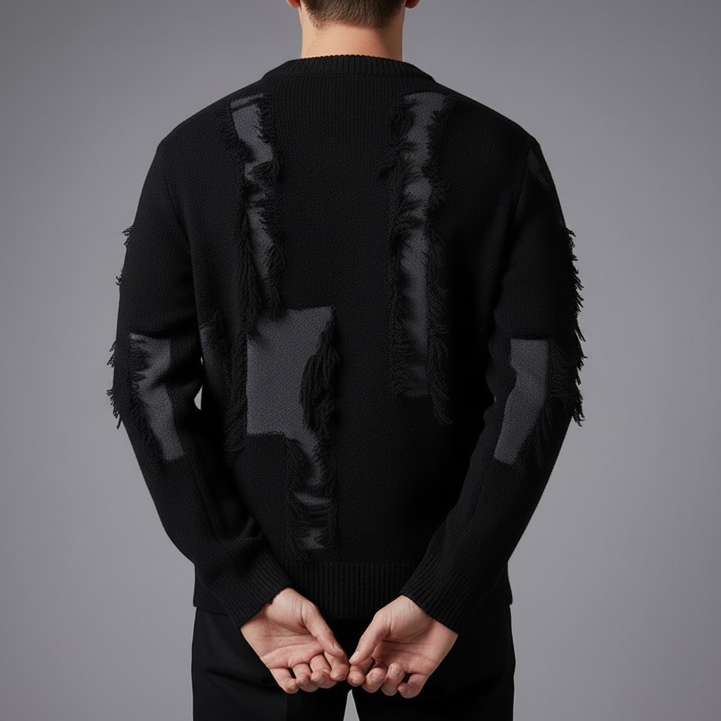 Viktor Distressed Men’s Sweater – Textured Knit Pullover with Edgy Frayed Detailing