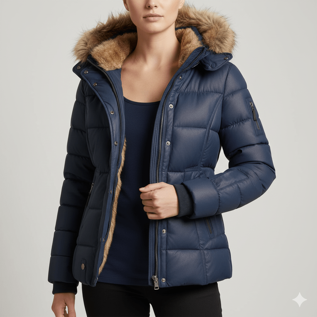 Zuzanna Women’s Puffer Jacket – Quilted Winter Coat with Detachable Fur Hood