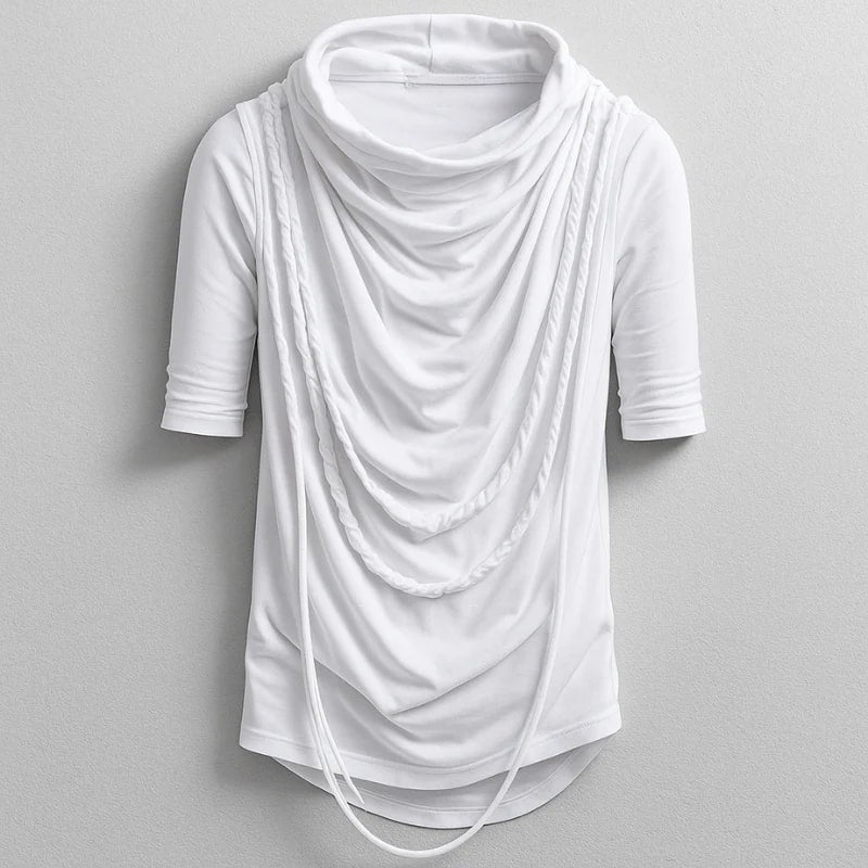 Stefan Men’s Hooded Shirt – Stretch-Knit Cotton with Asymmetrical Hem