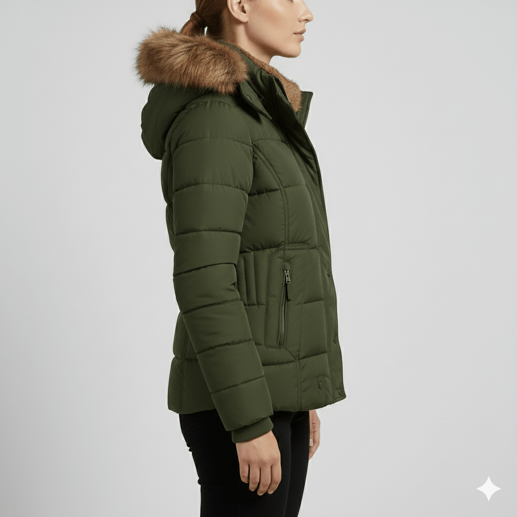 Zuzanna Women’s Puffer Jacket – Quilted Winter Coat with Detachable Fur Hood