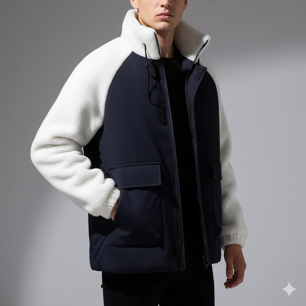 Diego Men’s Fleece Jacket – Hybrid Sherpa Zip Up Jacket