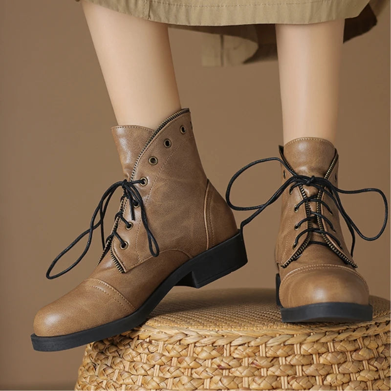 Léna Women’s Ankle Boots – Leather Military-Inspired Design Booties