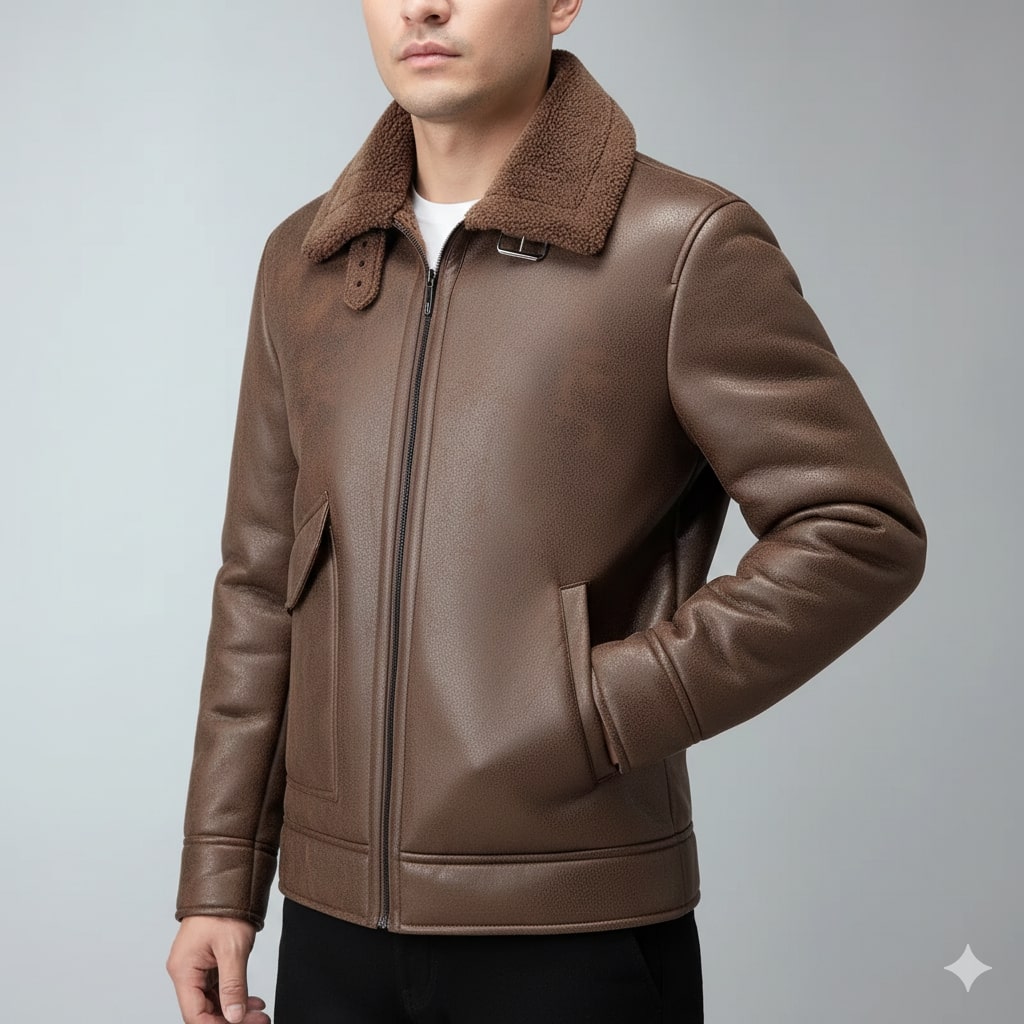 Santiago Men’s Shearling Coat – Suede-Style Winter Jacket for Extreme Cold