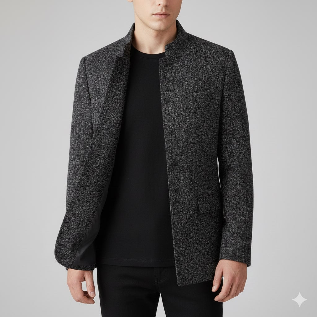Armand Men’s Lightweight Jacket – Wool-Blend Stand Collar Coat with Slim Fit Design