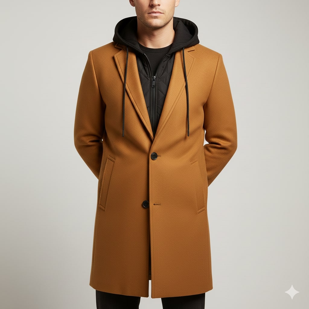 Nicolas Men’s Hooded Wool Coat – Premium Textured Winter Outerwear