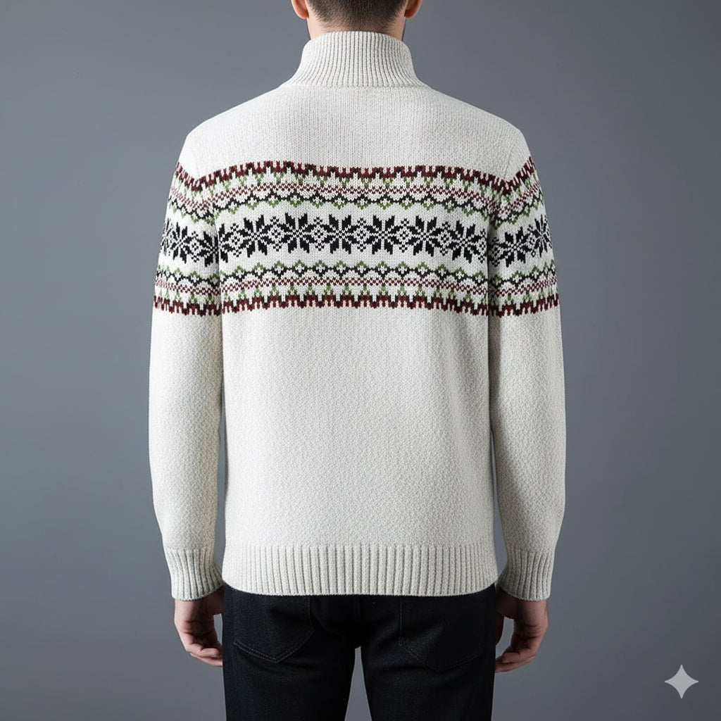 Victor Men's Christmas Sweater – Wool-Blend Knit Quarter-Zip Sweater with Seasonal Pattern