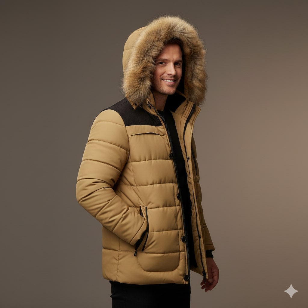 Santiago Men’s Hooded Jacket – Thick Fleece-Lined Winter Coat with Cotton Shell