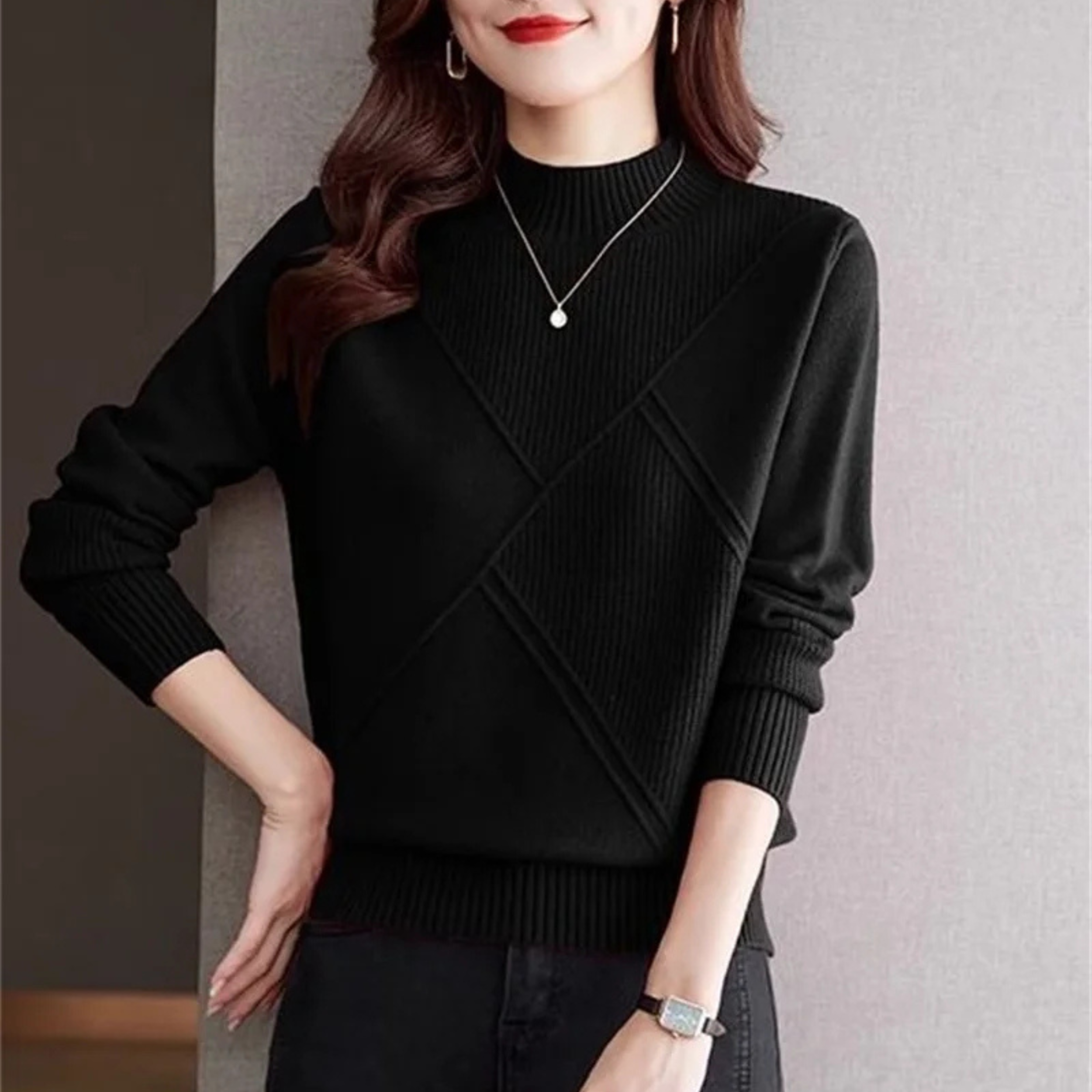 Zuzanna Women’s Cashmere Pullover Sweater – Soft Cotton Blend Knit with Mock Neck