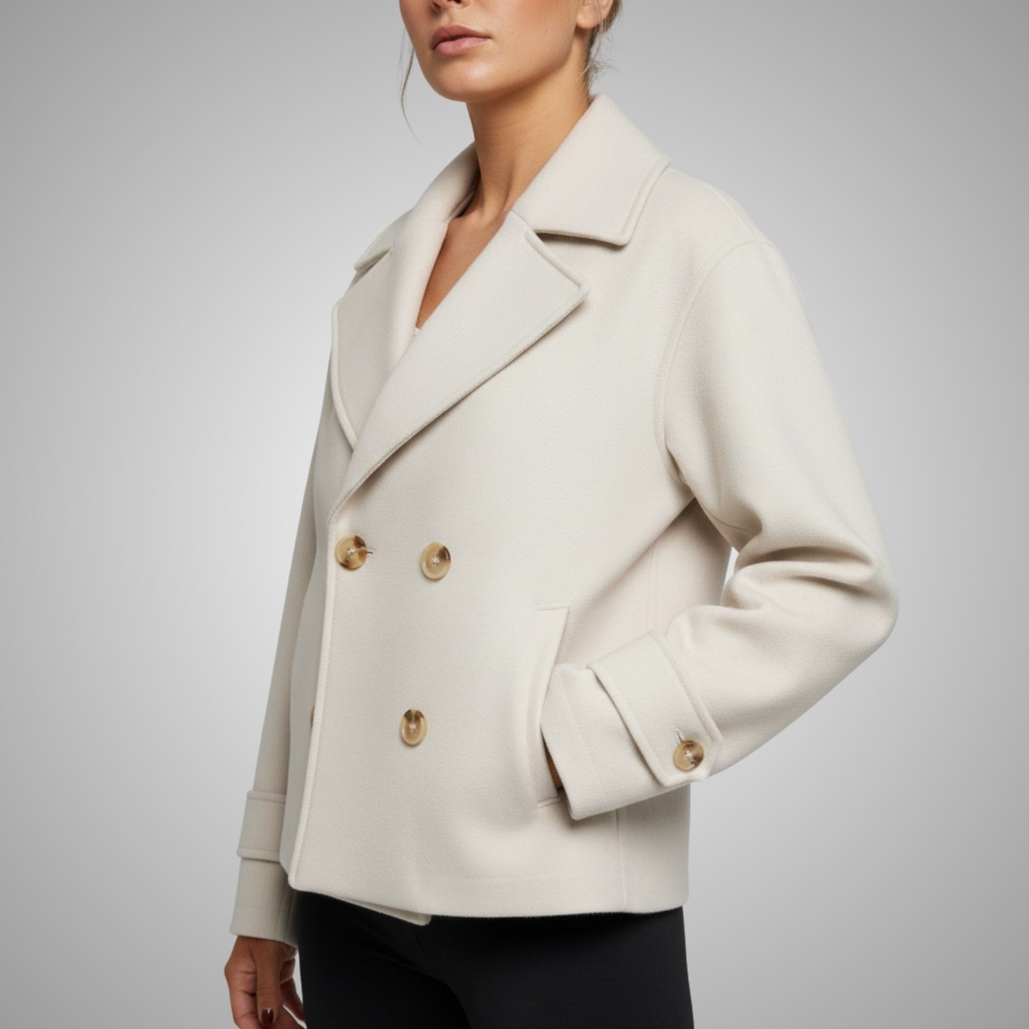 Maëva Women’s Trench Coat – Double-Breasted Cropped Cotton-Blend Jacket