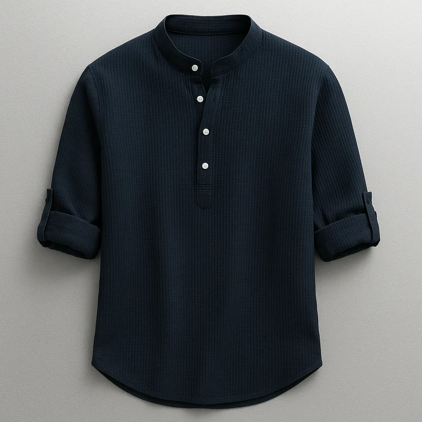 Ivan Men’s Shirt – Lightweight Button Neck Cotton Linen Henley Shirt