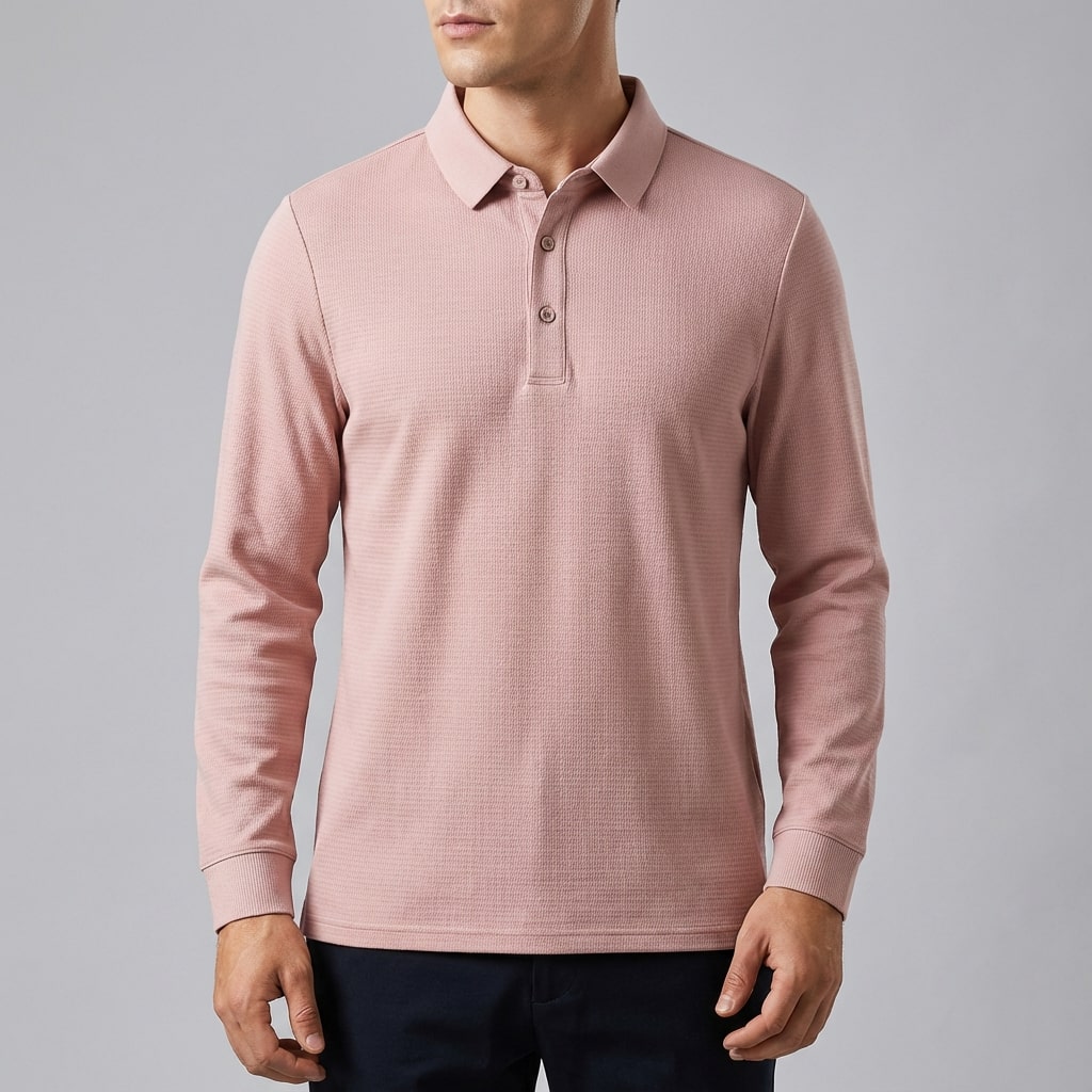 Eren Men’s Long Sleeve Polo – Soft Woven Fabric with Structured Collar