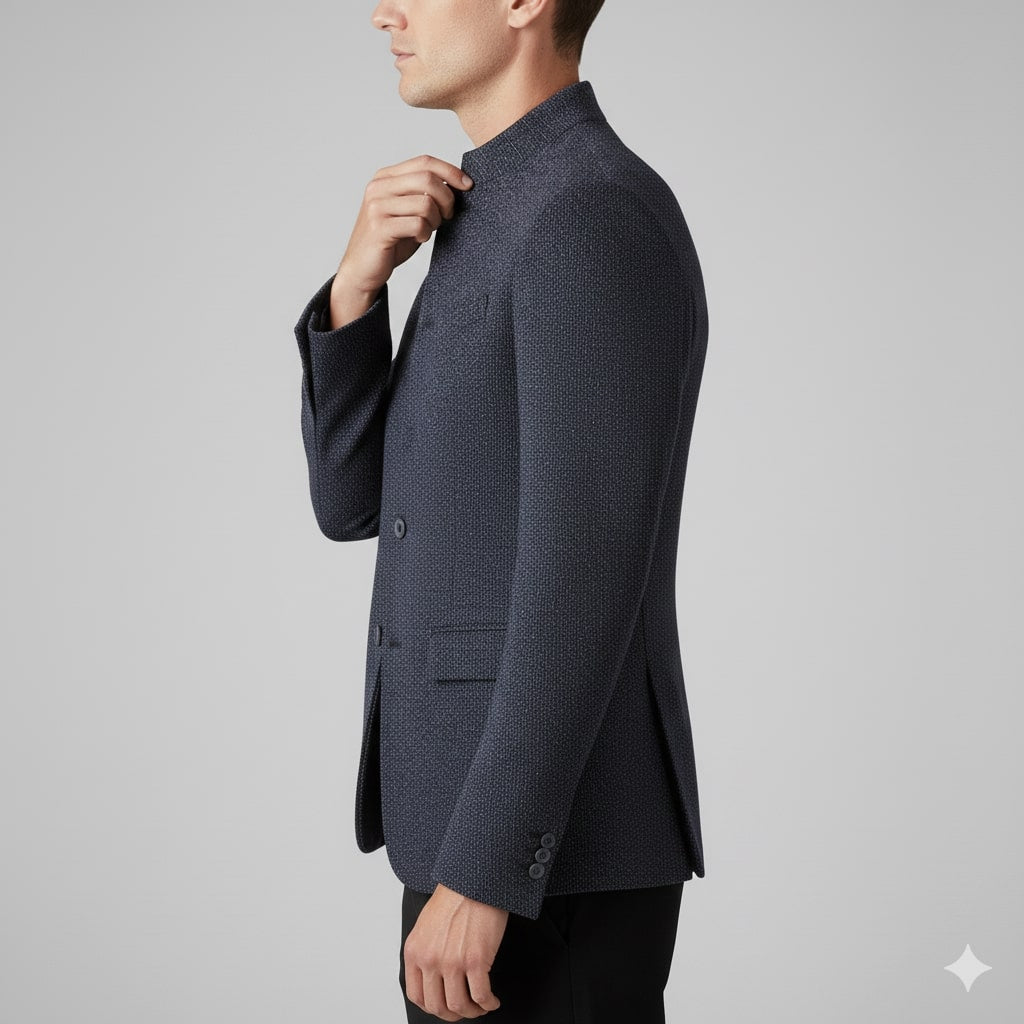 Armand Men’s Lightweight Jacket – Wool-Blend Stand Collar Coat with Slim Fit Design