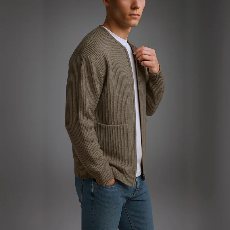 Jayden Men’s Knit Cardigan – Zip Up Sweater with Textured Knit & Patch Pockets