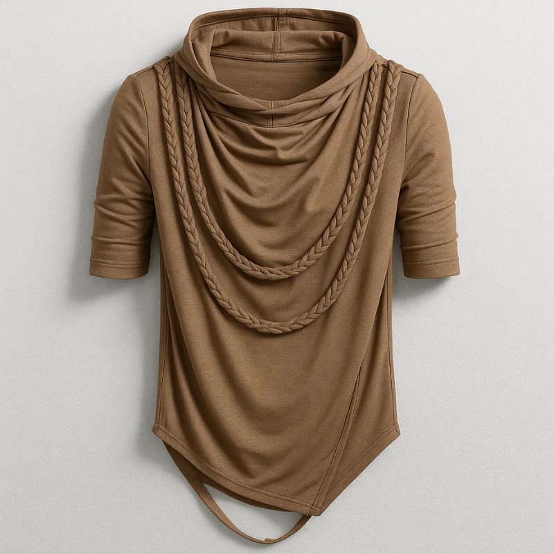 Stefan Men’s Hooded Shirt – Stretch-Knit Cotton with Asymmetrical Hem