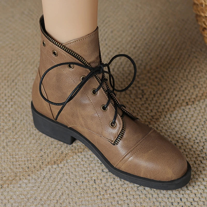 Léna Women’s Ankle Boots – Leather Military-Inspired Design Booties