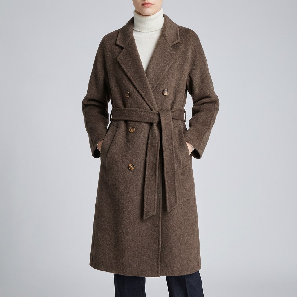 Camila Women’s Cashmere Wrap Coat – Double-Breasted Wool Outerwear with Belted Waist