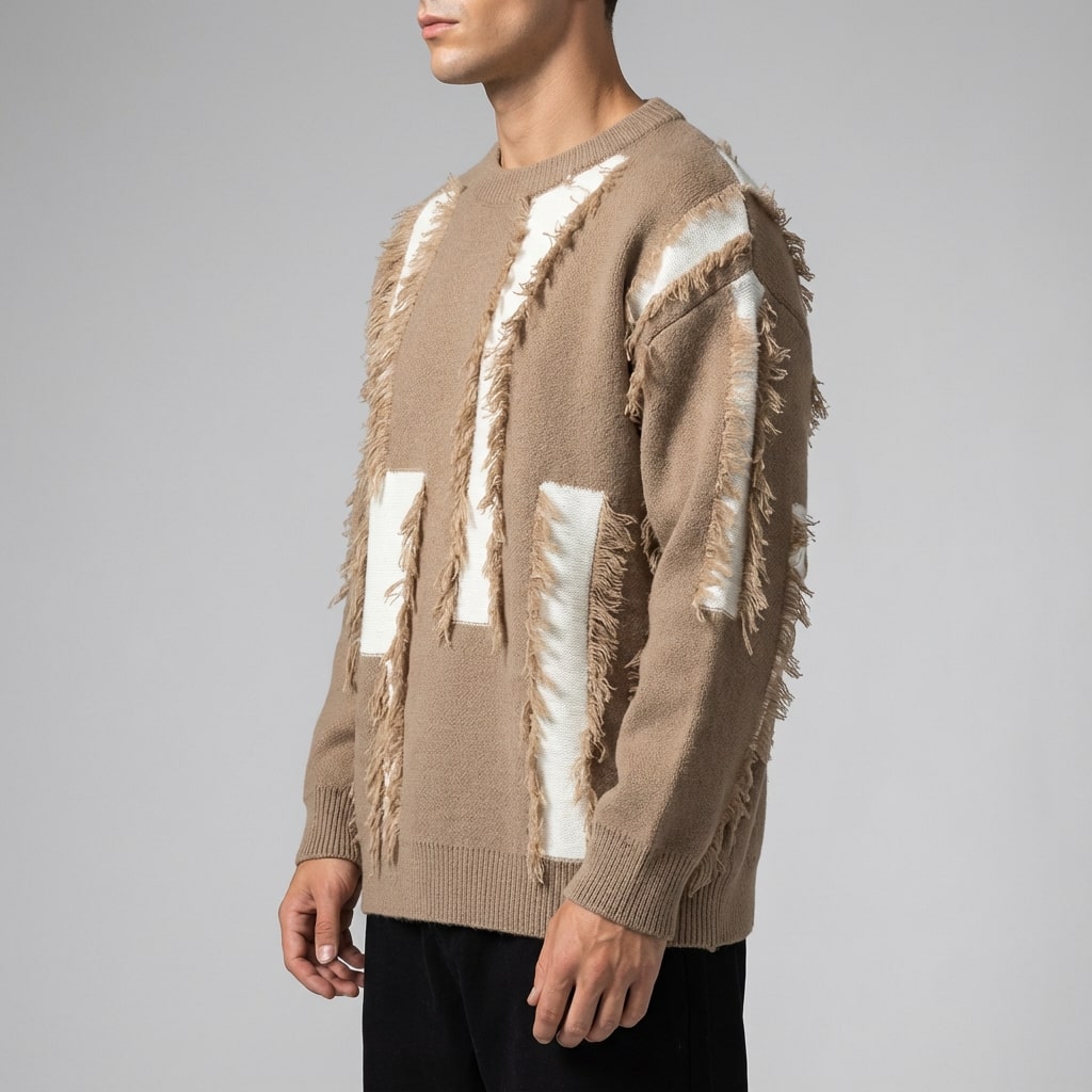 Viktor Distressed Men’s Sweater – Textured Knit Pullover with Edgy Frayed Detailing
