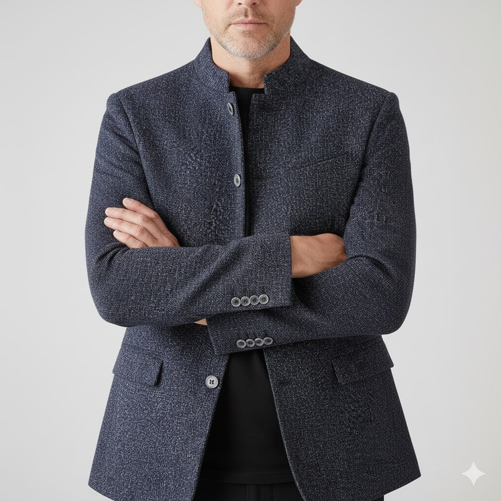 Armand Men’s Lightweight Jacket – Wool-Blend Stand Collar Coat with Slim Fit Design