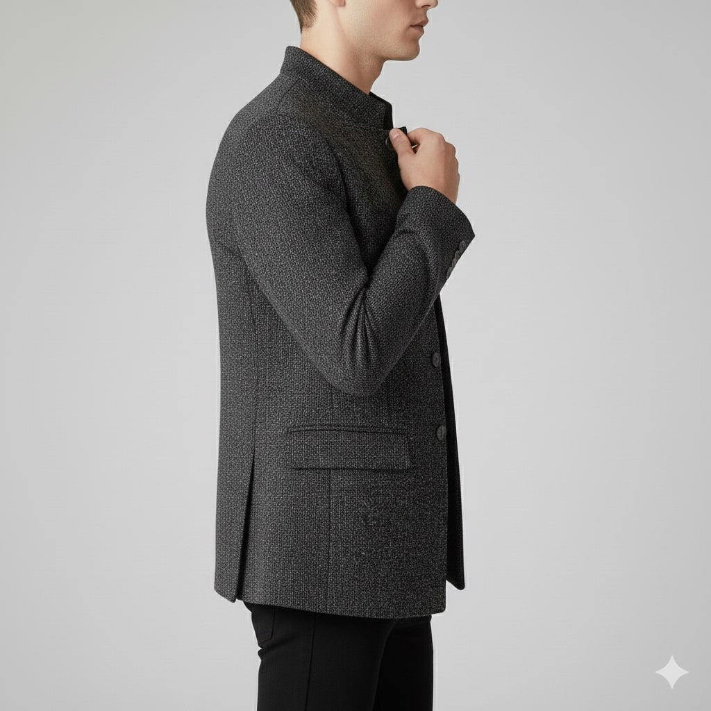 Armand Men’s Lightweight Jacket – Wool-Blend Stand Collar Coat with Slim Fit Design