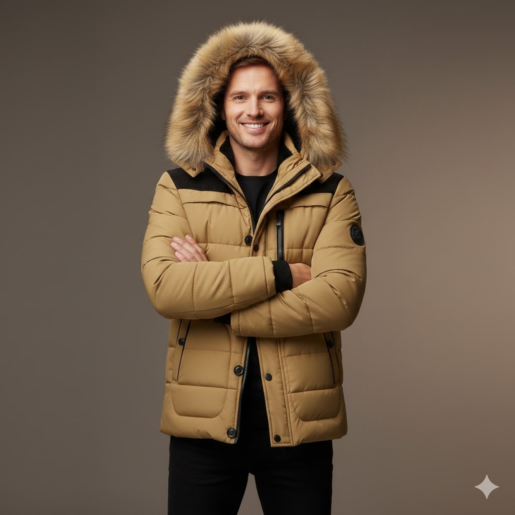 Santiago Men’s Hooded Jacket – Thick Fleece-Lined Winter Coat with Cotton Shell