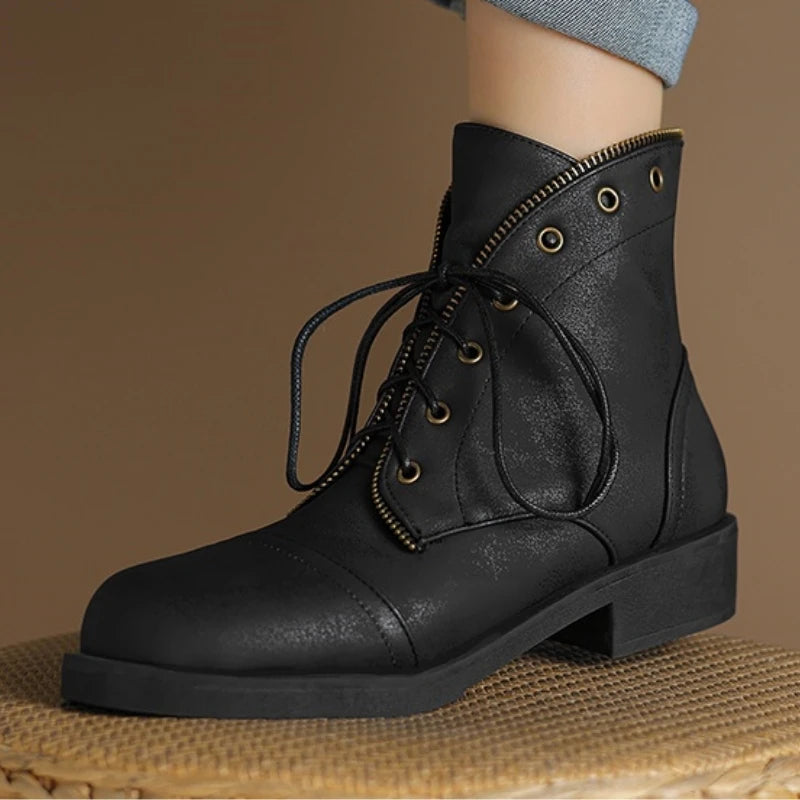 Léna Women’s Ankle Boots – Leather Military-Inspired Design Booties
