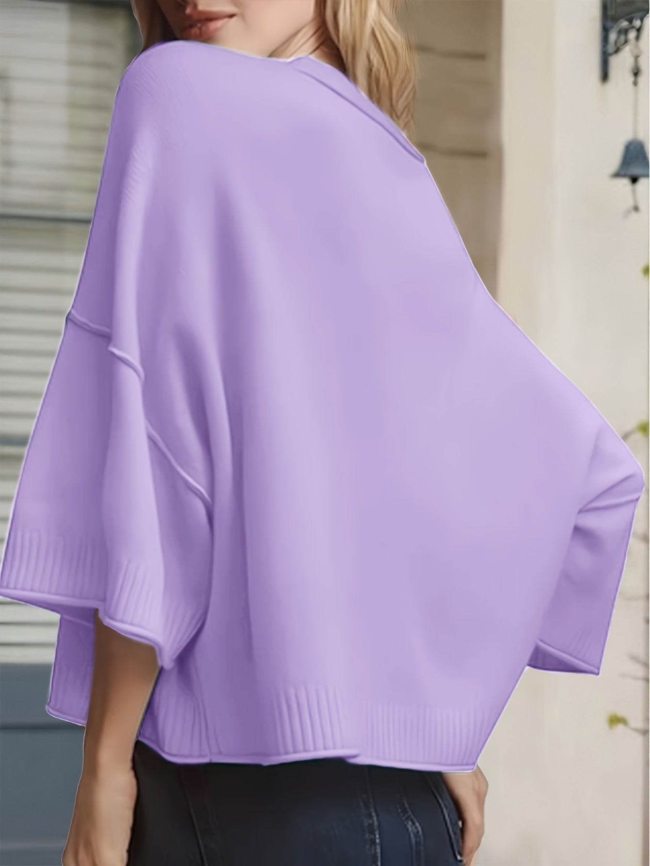 Inès Women’s Oversized Sweater – Lightweight Short Sleeve Knit with Ribbed Hem