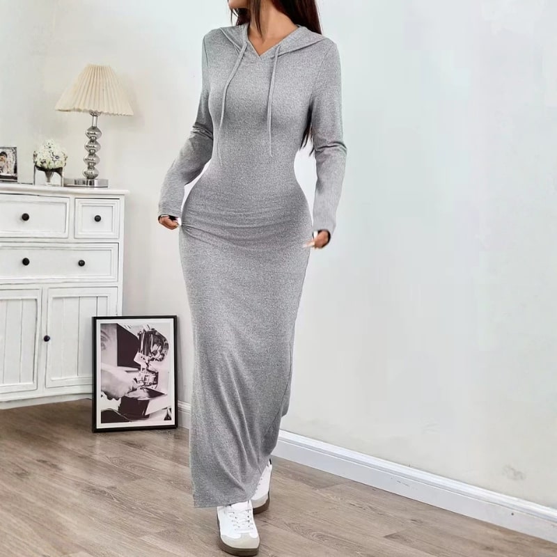 Sasha Women’s Bodycon Dress – Hooded Stretch Maxi with Side Slit