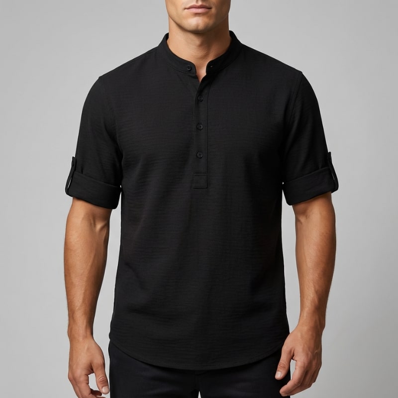 Ivan Men’s Shirt – Lightweight Button Neck Cotton Linen Henley Shirt