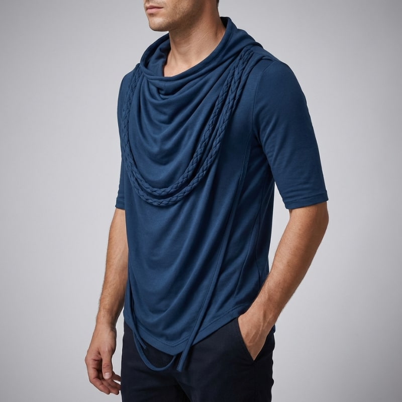 Stefan Men’s Hooded Shirt – Stretch-Knit Cotton with Asymmetrical Hem