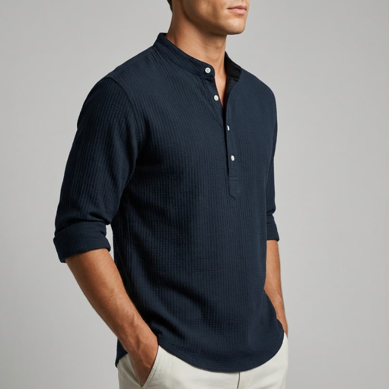 Ivan Men’s Shirt – Lightweight Button Neck Cotton Linen Henley Shirt