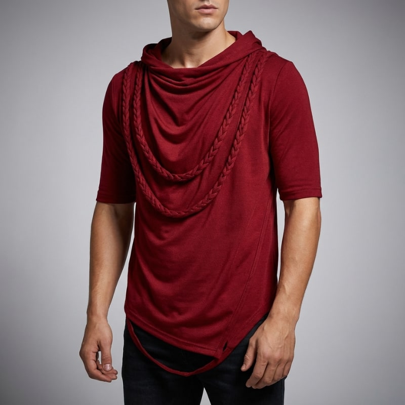 Stefan Men’s Hooded Shirt – Stretch-Knit Cotton with Asymmetrical Hem