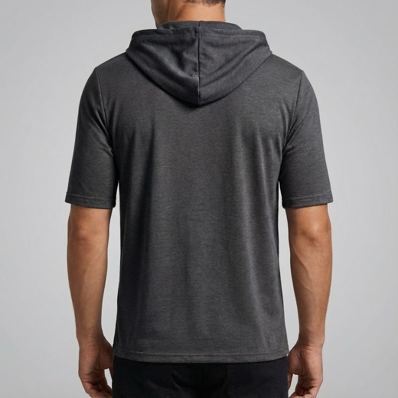 Stefan Men’s Hooded Shirt – Stretch-Knit Cotton with Asymmetrical Hem